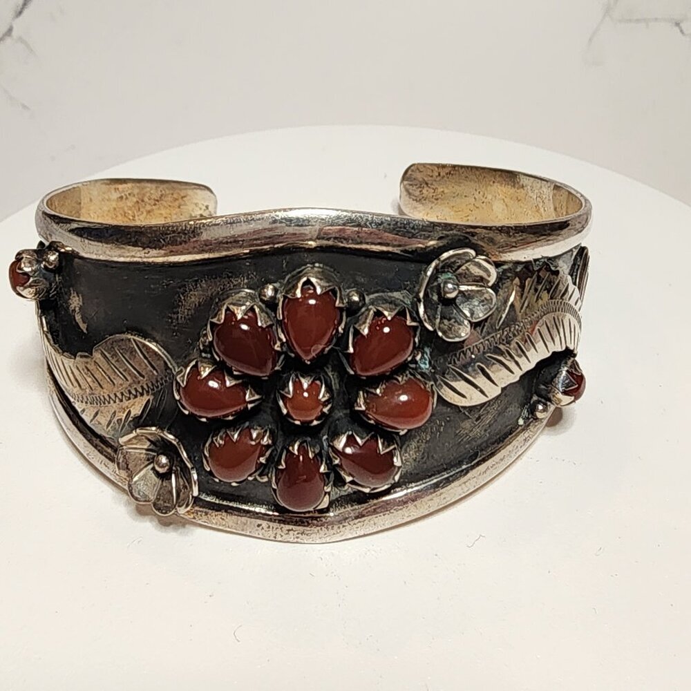 Large Vintage Carnelian Silver Cuff Bracelet